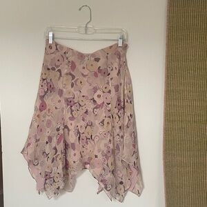 VINTAGE SILK express Floral Handkerchief Hem Skirt - Pink Floral